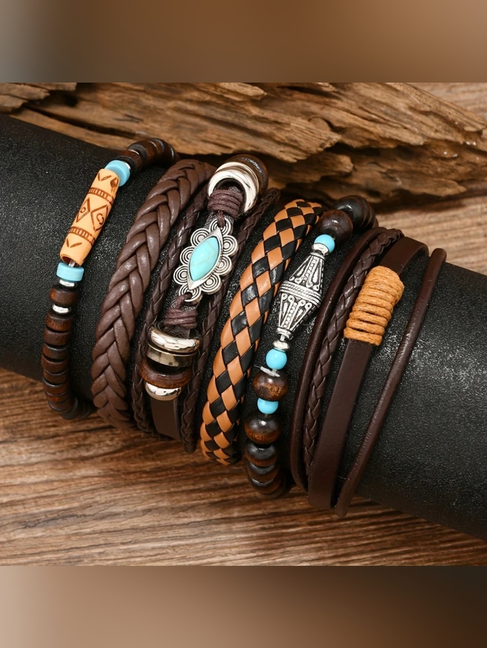 Y2K Brown Bracelets Silvery Turquoise Teen Men Women Western Rodeo Retro Jewelry - Picture 10 of 13